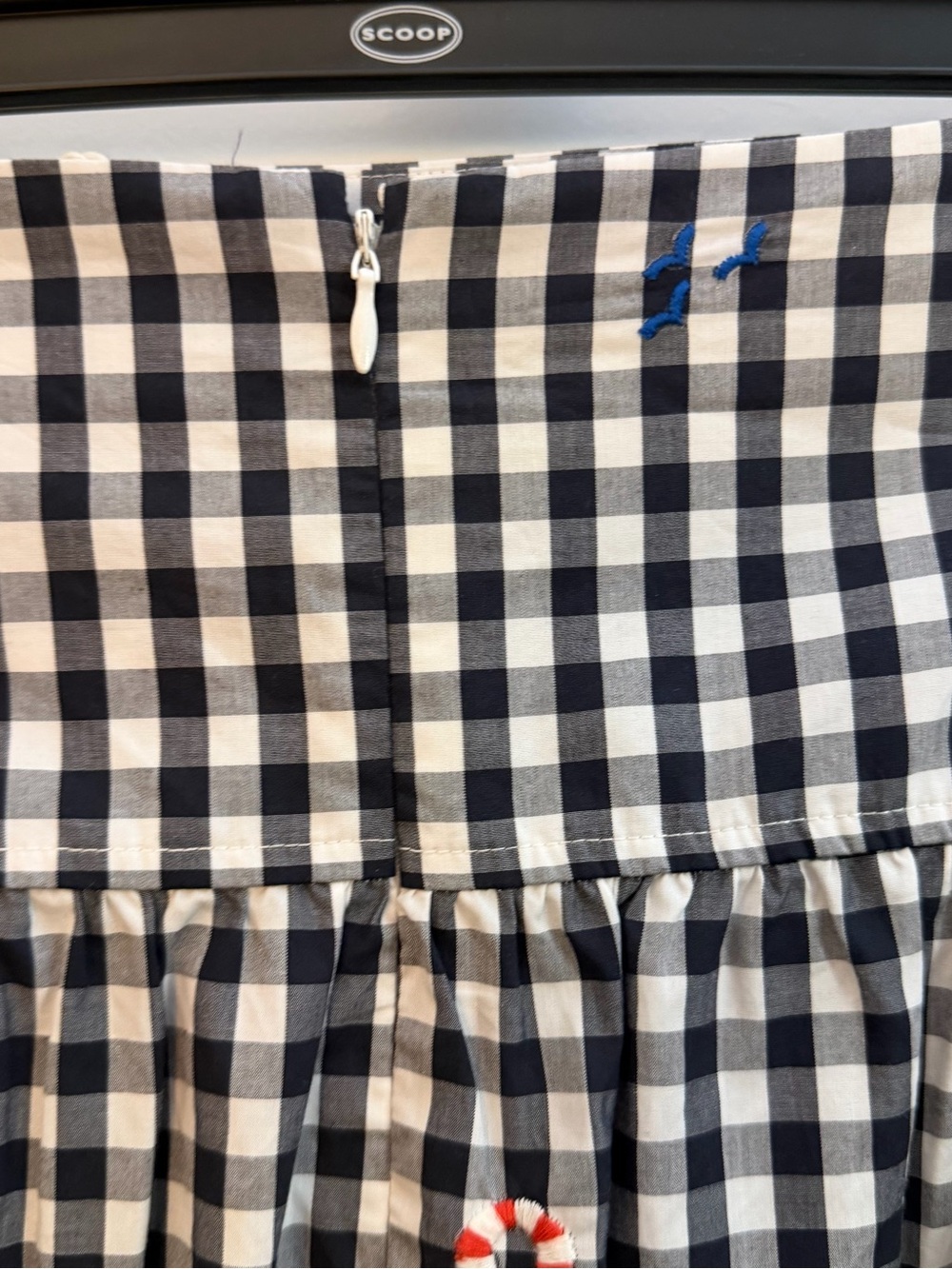 Gingham Midi Skirt with Embroidered nautical details- Black & White - Picture 3 of 6